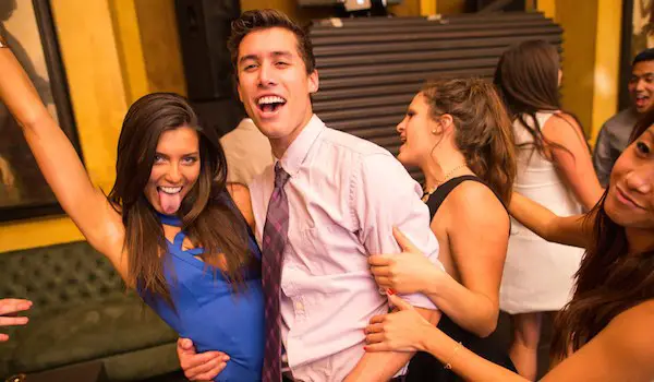 Recess University LMU Kappa Alpha Theta Spring Formal 2014 Bardot Sexy Brunette Blue Dress Sticking Tongue Out Date Guy Couple Tie Style Watch Trendy Shoes College Party Club Dancing Drunk SBE Model Slim Hollywood 2014-04-11